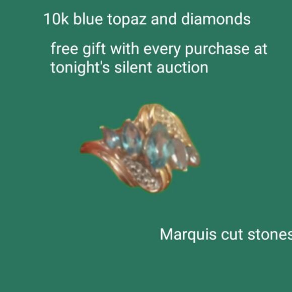 10k diamond and marquise cut blue topaz ring. Size 8.25